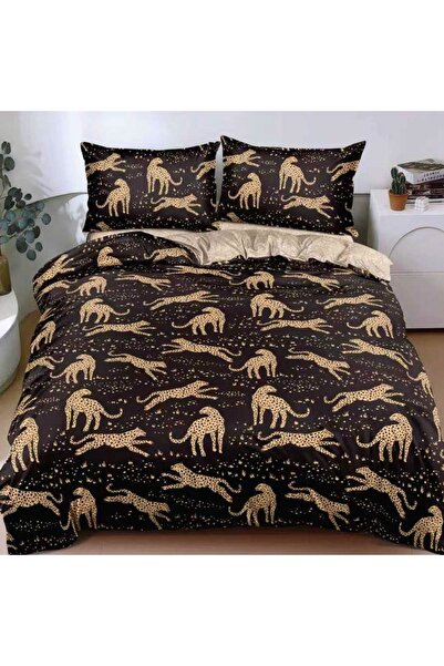 CumparaMisim Double bed linen with Stretchy, satin Cotton , Black, leopard