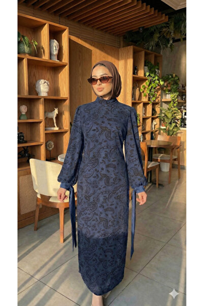 Modarana Kuna Kol Detaylı Desenli Elbise