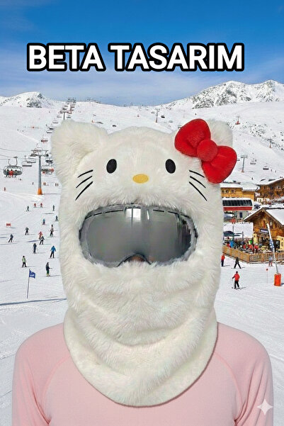 Beta Hello Kitty Kayak Maskesi Kedi Peluş Kayak Kask Kılıfı, Snowboard maskesi
