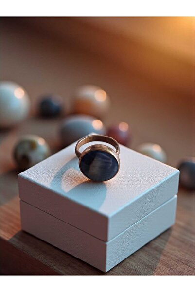 KUŞ TÜYÜ STORE Mavi Akik Doğal Taşlı Yüzük - Ayarlanabilir Yüzük