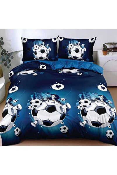 CumparaMisim Double bed linen with Stretchy, satin Cotton , Blue, soccer ball