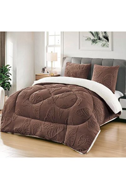 FIONNA.RO Cocolino Throw with White Fur and Butterflies - Brown