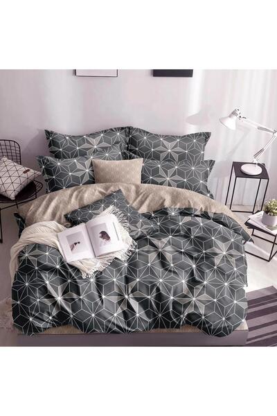 CumparaMisim Double bed linen with Stretchy, satin Cotton , Grey, geometric s...