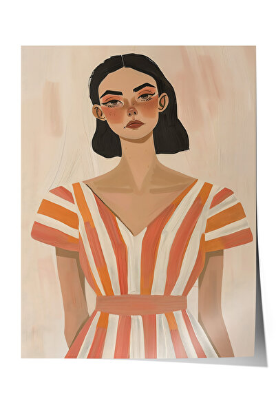 Zestia Premium Αφίσα με Γυναίκα με Ριγέ Φόρεμα, Μίνιμαλ Μοντέρνο Πορτρέτο, Δι...