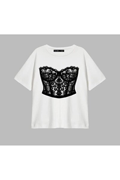LELVANİ Women's Bustier Printed T-Shirt