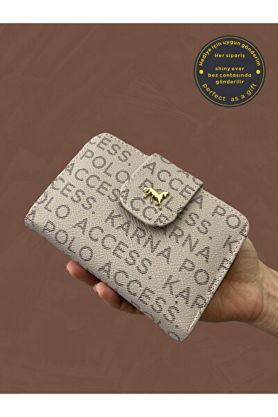 shiny ever Mink Black Leather Women's Wallet with Gold Detail