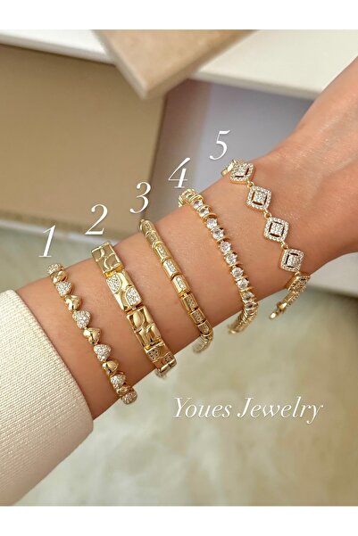 YOUES JEWELRY CM Lüx 14K Altın Renk Premium Kuyumcu Model Bileklik Altın Kapl...