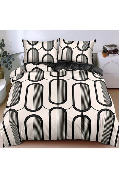 CumparaMisim Double bed linen with Stretchy, satin Cotton , Cream, Black, abs...