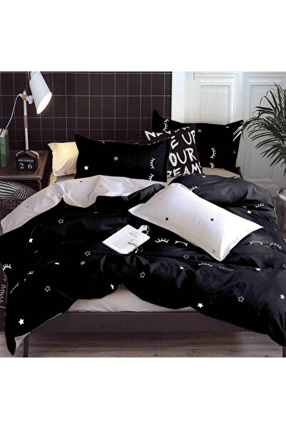 CumparaMisim Double bed linen with Stretchy, satin Cotton , Black, eyelashes