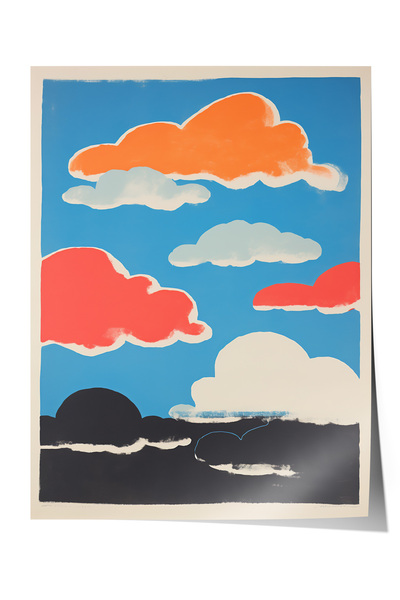 Zestia Αφίσα Premium με πολύχρωμα σύννεφα και ουρανό, μίνιμαλ εικονογράφηση, ...