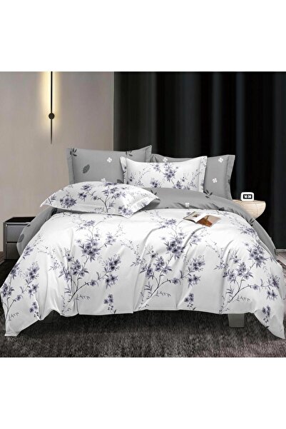 CumparaMisim Double bed linen with Stretchy, satin Cotton , Grey, flowers