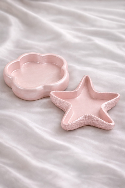 YİĞİTER Minimal Yıldız&Çiçek Takı Tabağı El Yapımı Dekoratif Mumluk & Anahtarlık