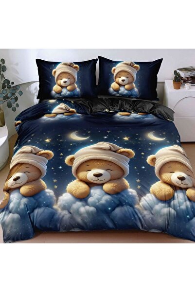 CumparaMisim Double bed linen with Stretchy, satin Cotton , Blue, teddy bears