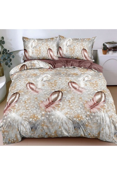 CumparaMisim Double bed linen with Stretchy, satin Cotton , Grey, feathers, f...