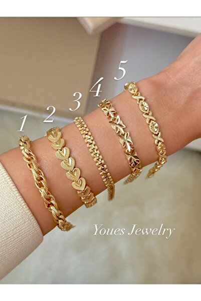 YOUES JEWELRY CM Lüx 14K Altın Renk Premium Kuyumcu Model Bileklik Altın Kapl...