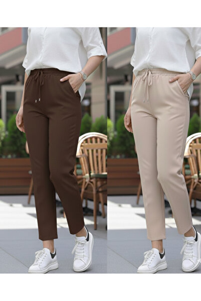 Azade Stil KADIN 2 Lİ SET BELİ LASTİKLİ HAVUÇ PANTOLON ÖLÇÜ İKİNCİ RESİMDE