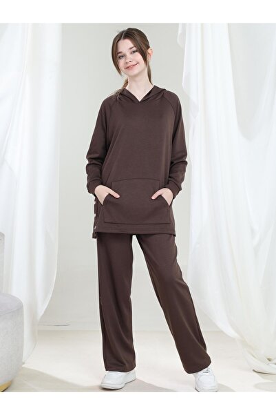 Giyinse Lilya Double Fabric Girls' Tunic Set Brown - Hijab Set