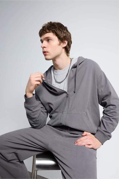 DeFacto 100% Cotton Zippered Sweatshirt F9812Ax26Sp