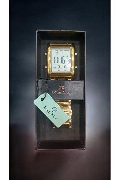 Louis Nice Digital clock with a classic rectangular design and gold color.