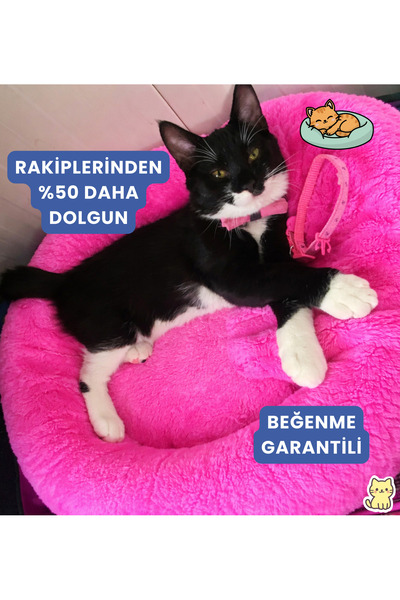 Furavo Pofu Nest Kedi Yatağı (Pembe) - Peluş Wellsoft Kumaş 330 Gr Boncuk Ely...