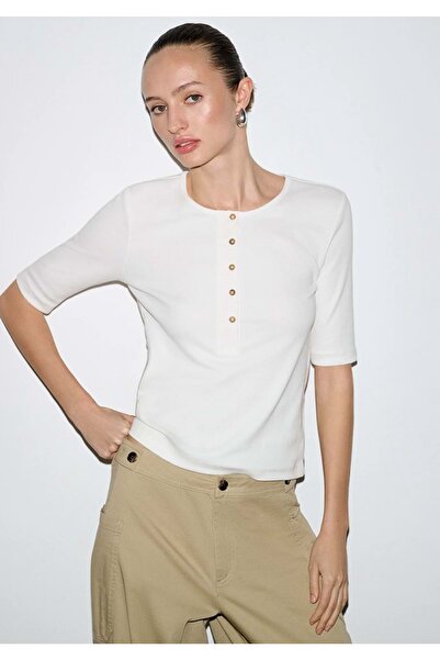 Mavi M1613852 Button Detailed T-Shirt Women's T-Shirt White