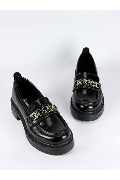 YAŞARYILDIZ AYAKKABI 1963 TEN BERİ Altın zincir detaylı siyah renk kadın oxfo...