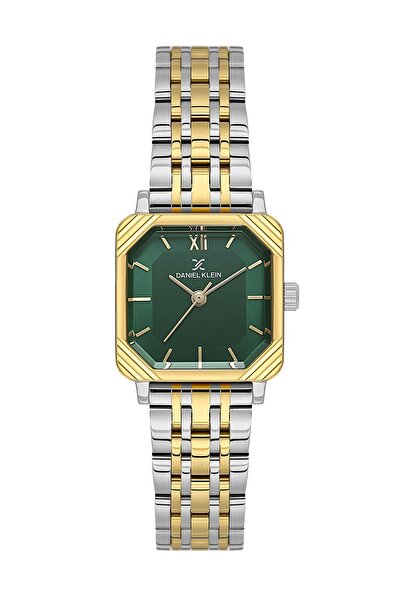 Daniel Klein Gold silver green color 23mm square women's watch and bracelet g...