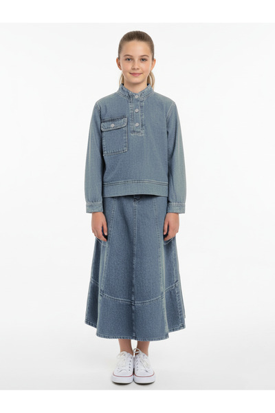 Giyinse بدلة جينز نيل إسكلي باللون الأزرق الفاتح - بدلة تشيستير