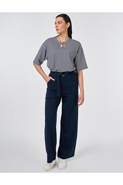 KYR Rayon Trousers with Metal Buckle Dark Navy Blue