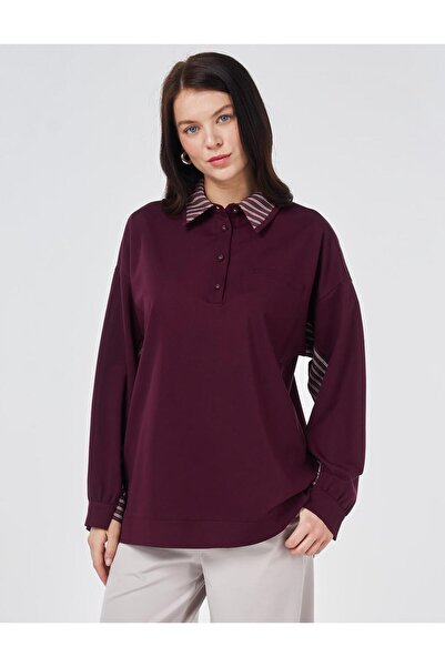KYR Shirt Detailed Rayon Sweatshirt Dark Burgundy