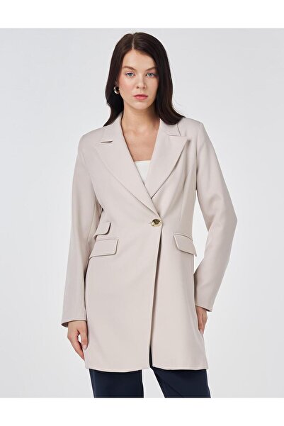 Kayra Single Button Blazer Jacket Light Gray