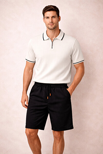 oneoff Men's Zippered Polo Collar Shorts Sports Set Summer Casual Combination
