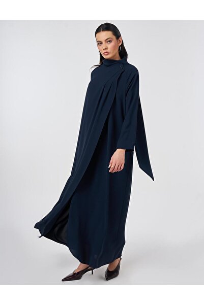 Kayra Şal Yaka Krep Pardesü Koyu Lacivert