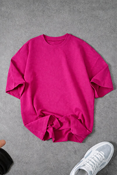 Revasser Unisex Men'S/Women's Plain Unprinted Oversize Crew Neck Combed Cotto...