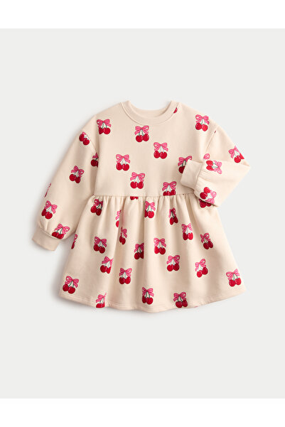 Marks & Spencer Pamuk Karışımlı Kiraz Desenli Elbise (1–8 Yaş)