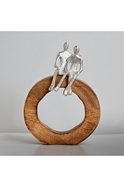 Generic Odin Aluminum Couple Sculpture with Wooden Base - 20x5x24 cm