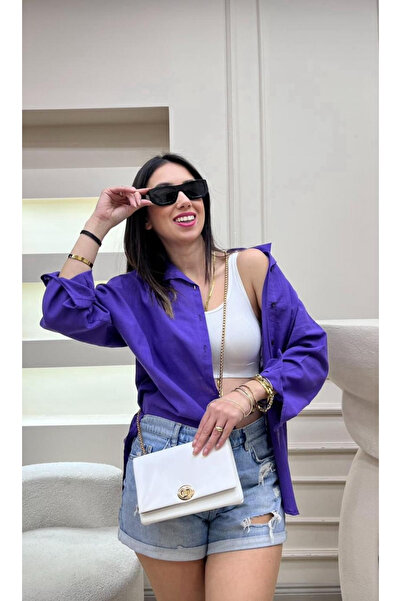 vynshop Oversize Keten Gömlek Salaş Kesim Günlük Şık Kombinlere Uygun Rahat Y...