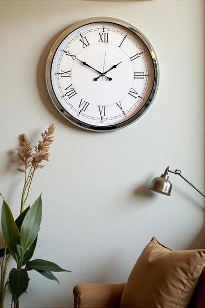 Mey İthalat ®   Roma Elegance Chrome 52 cm Metal Wall Clock