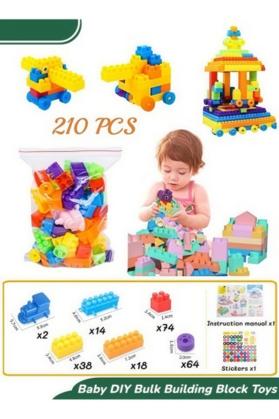 Generic 210pcs Building Blocks For Toddlers,Baby Blocks Diy Bulk Safety Brick...