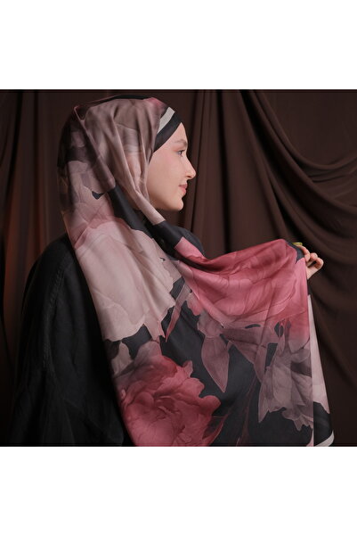 Mehru Scarfs شال ناعم بنمط اللوتس باللون الأسود - ملمس غير قابل للانزلاق - صي...
