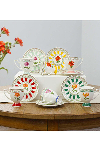 Trendmiya 6-Piece Colorful Floral Coffee Cup Set
