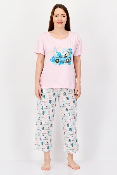 PEANUTS Women 2Pcs Snoopy Print Pajama Top And Pants Set, Multicolor