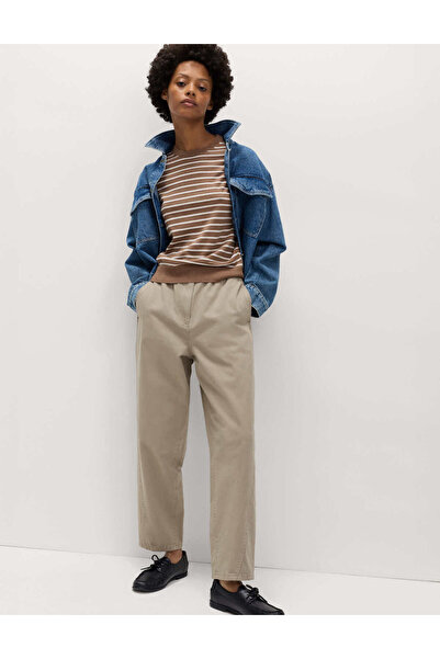 Marks & Spencer Saf Pamuk Elastik Bel Carrot Leg Pantolon