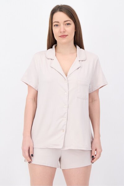 Nine West Women 2 Pieces Plain Top And Shorts Pyjama Set, Pale Pink