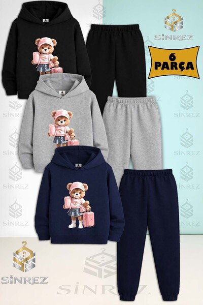 SİNREZ Set de trening cu glugă pentru fete, cu ursuleț de pluș, unisex, pentr...
