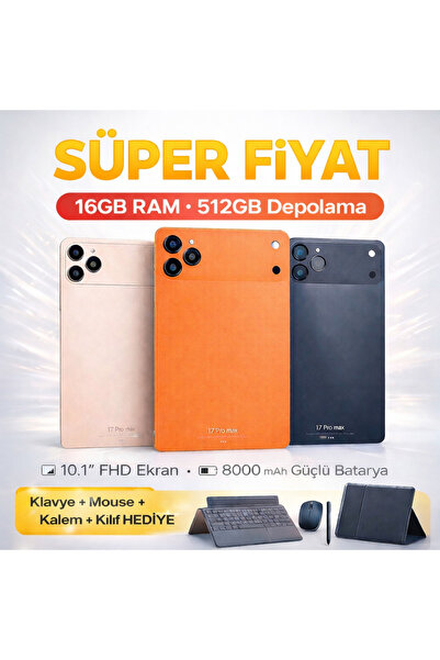asfteknoloji 17 ProMax Sim Kartlı BTK Kayıtlı 10.1inh Full Set Hediyeli Tablet