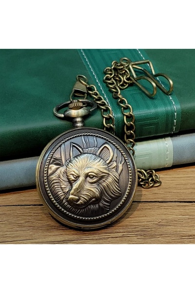 naque ساعة سلسلة عتيقة مع شكل Grizzly Wolf
