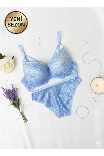LUNNESAA DANTELLİ TAŞLI DESTEKLİ PUSH UP SÜTYEN VE STRİNG ALT İÇ ÇAMAŞIR TAKIMI