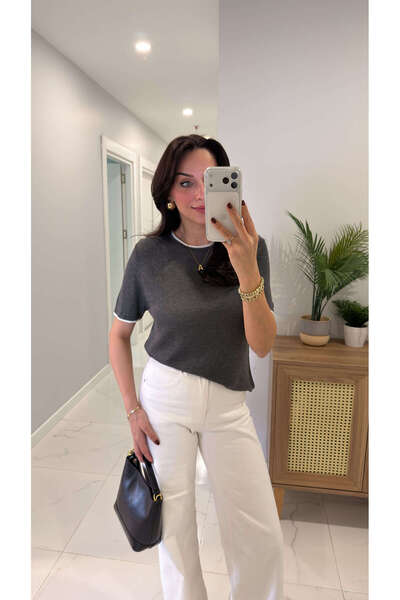 BİRCANÇİL Monalis Anthracite Basic T-Shirt