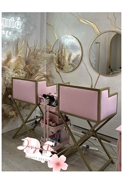 Özel Tasarım Makeup sandalye 2 adet | yuvarlak gold ayna 2 adet set
